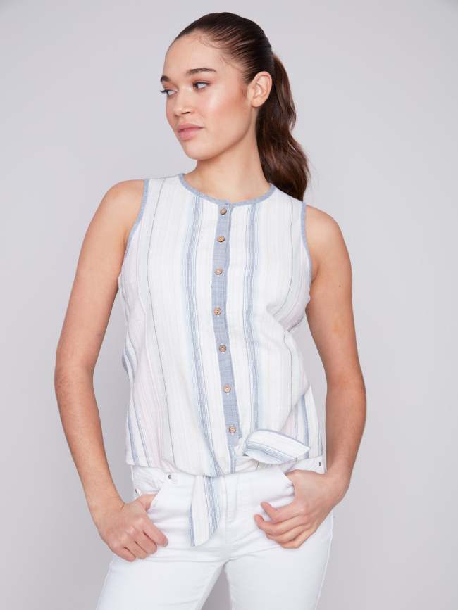 Sleeveless Front Tie Blouse - Denim