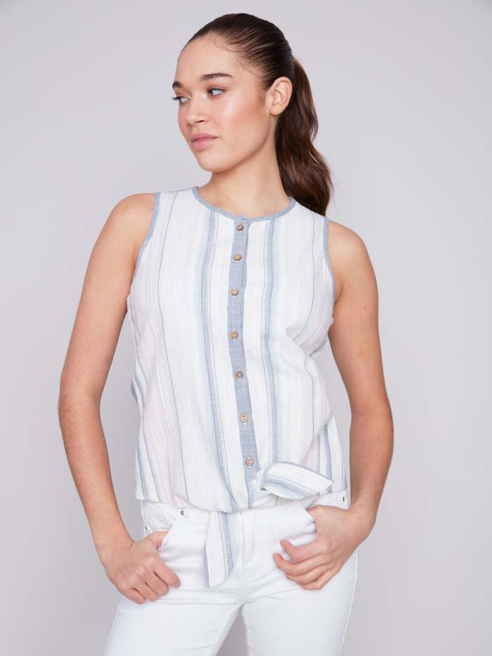 Sleeveless Front Tie Blouse - Denim