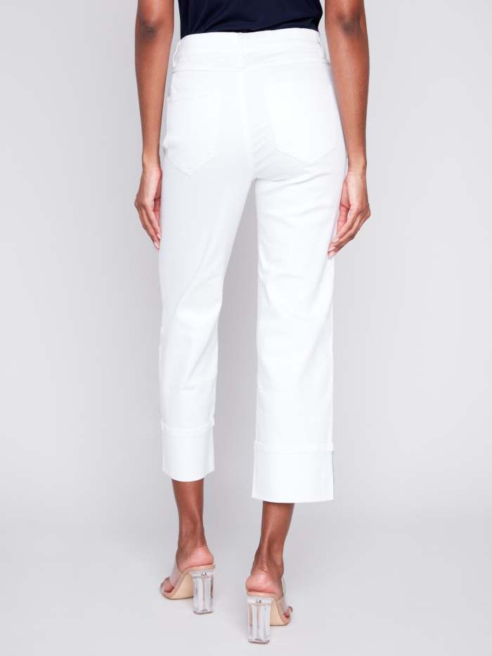 Straight Leg Jeans with Folded Cuff - White