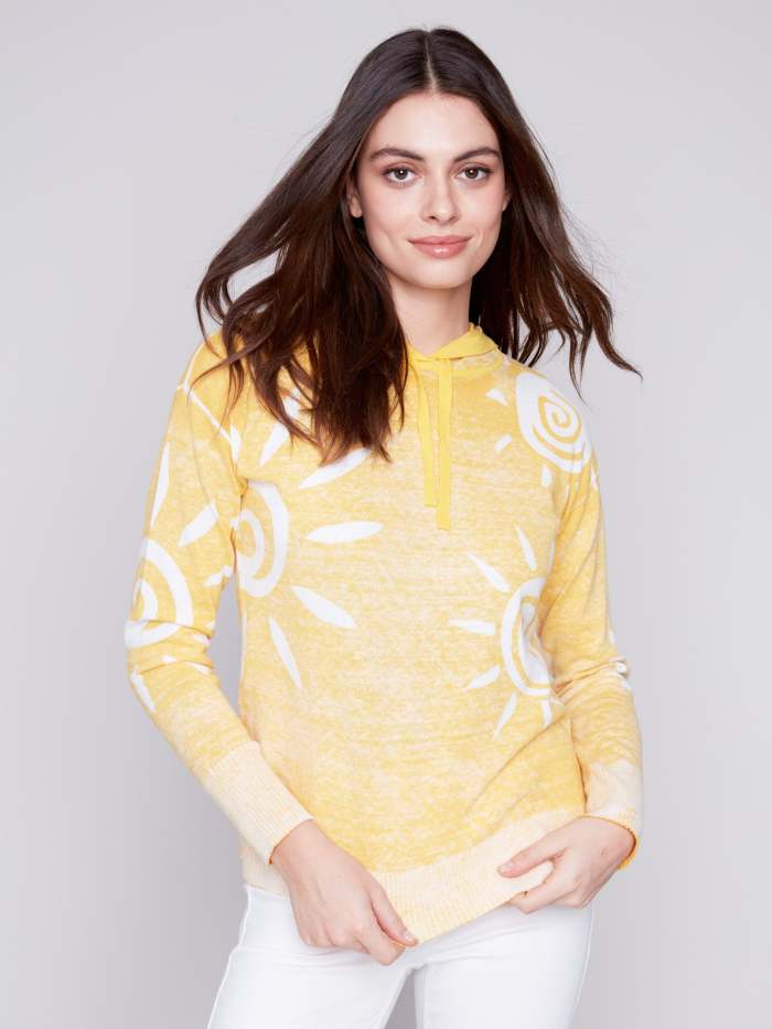Reverse Printed Hoodie Sweater - Corn