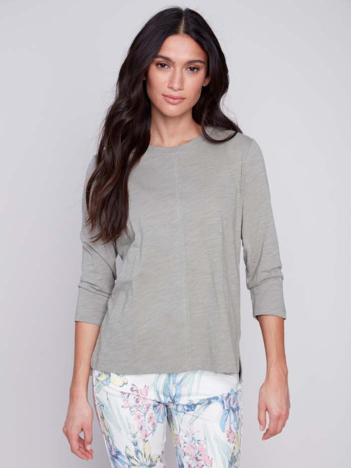 Organic Cotton Slub Knit Top - Celadon