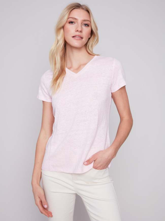 V-Neck Linen T-Shirt - Lotus