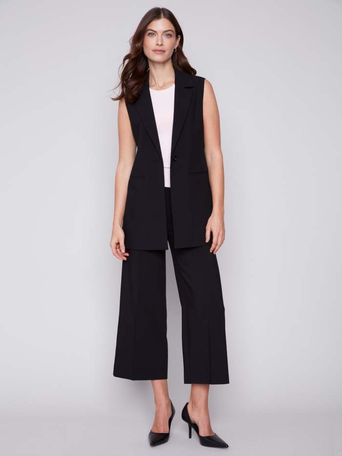 Cropped Wide Leg Pants - Black