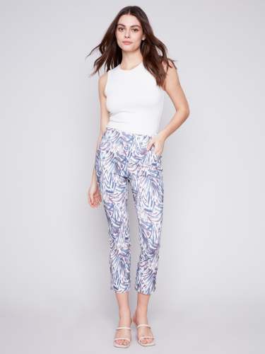 Printed Capri Pants with Hem Slit - Splatter