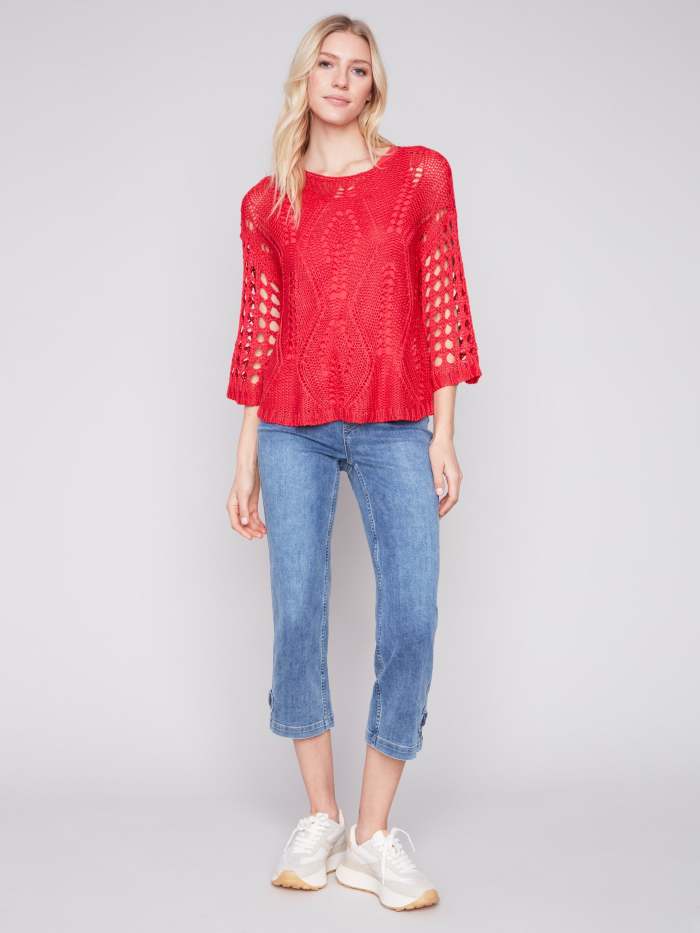 Fancy Stitch Crochet Sweater - Cherry