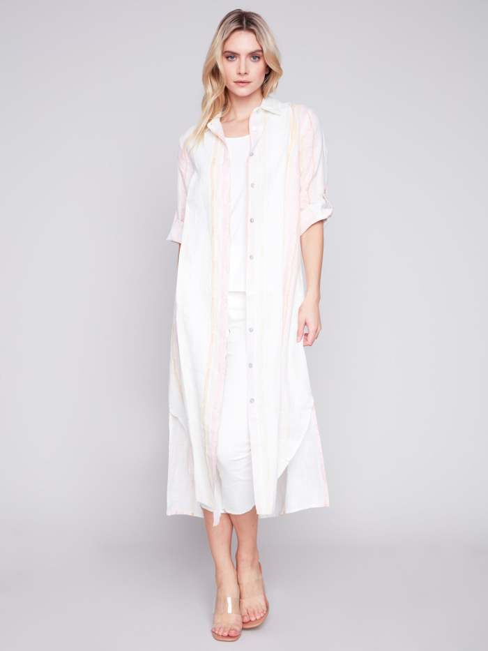 Striped Long Linen Tunic Dress - Tulip