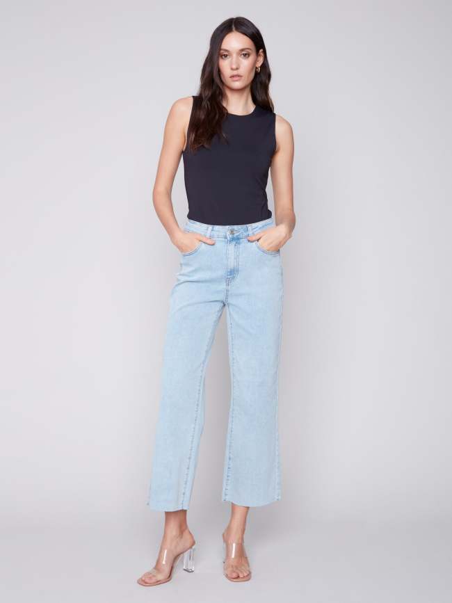 Flared Jeans with Raw Edge - Bleach Blue