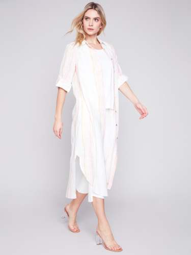 Striped Long Linen Tunic Dress - Tulip
