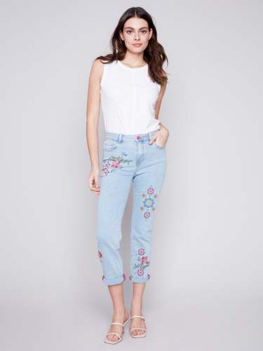 Cross Stitch Embroidered Jeans - Bleach Blue