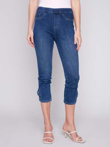 Pull-On Jeans with Bow Detail - Indigo