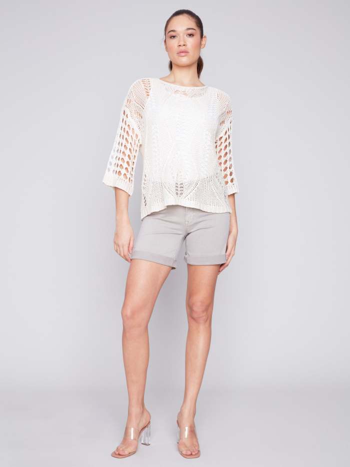 Fancy Stitch Crochet Sweater - Natural