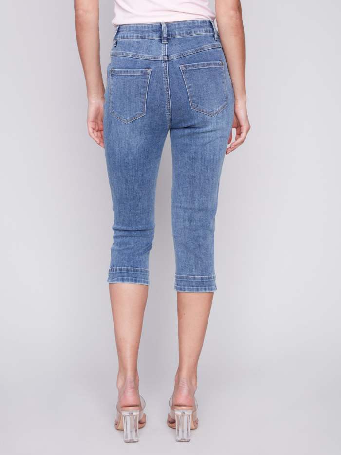Knee High Capri Jeans - Medium Blue