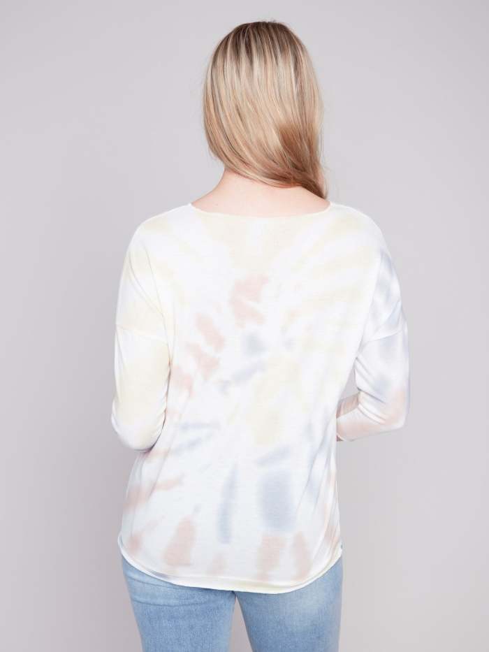 Tie Dye V-Neck Knit Top - Tulip