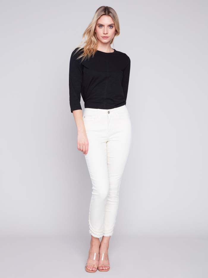 Frayed Hem Denim Pants - Natural