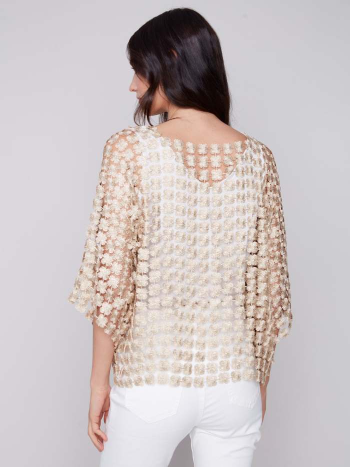 Textured Crochet Flower Top - Gold