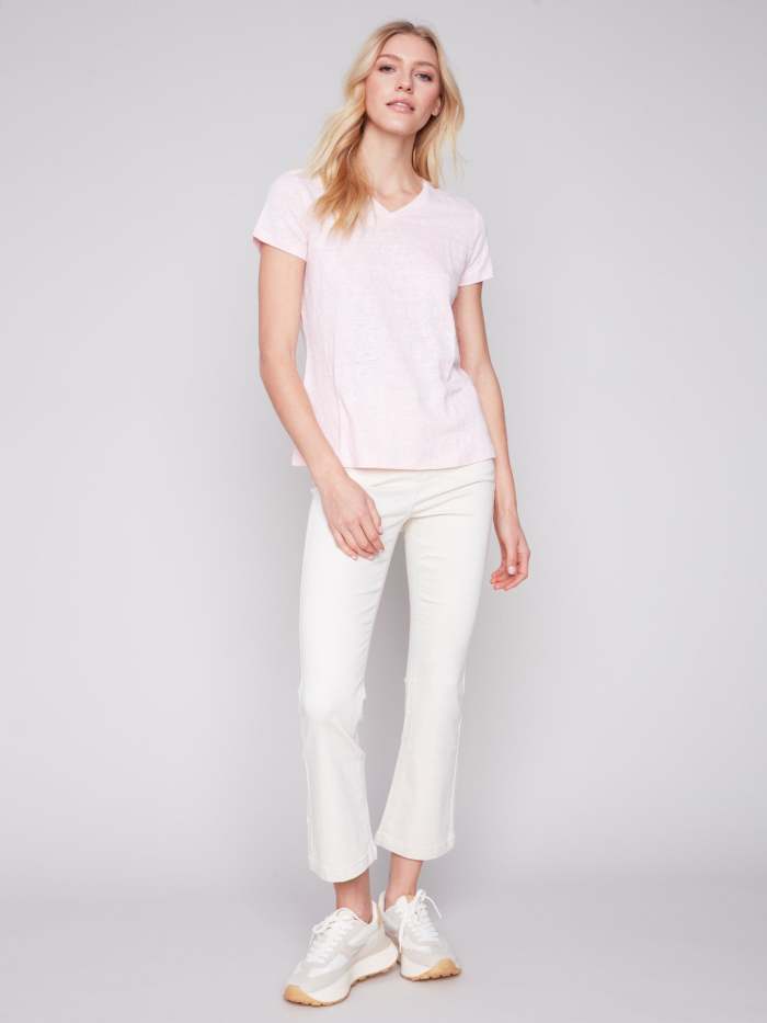 V-Neck Linen T-Shirt - Lotus