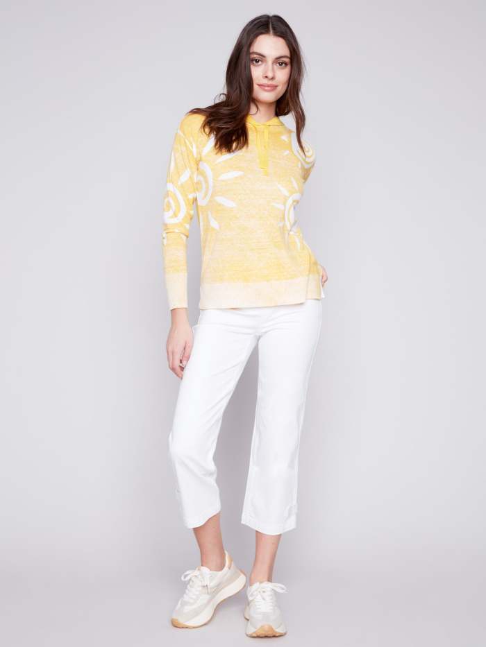 Reverse Printed Hoodie Sweater - Corn