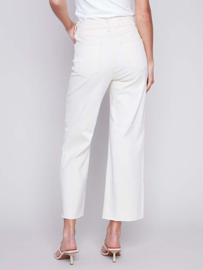 Flared Twill Jeans with Raw Edge - Natural