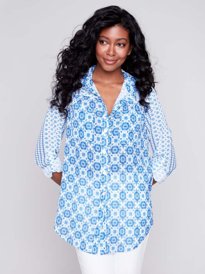 Printed Crinkle Georgette Blouse - Geo