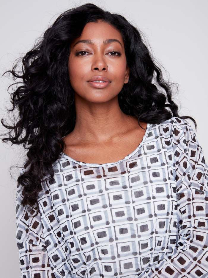 Printed Crinkle Mesh Top - Checker