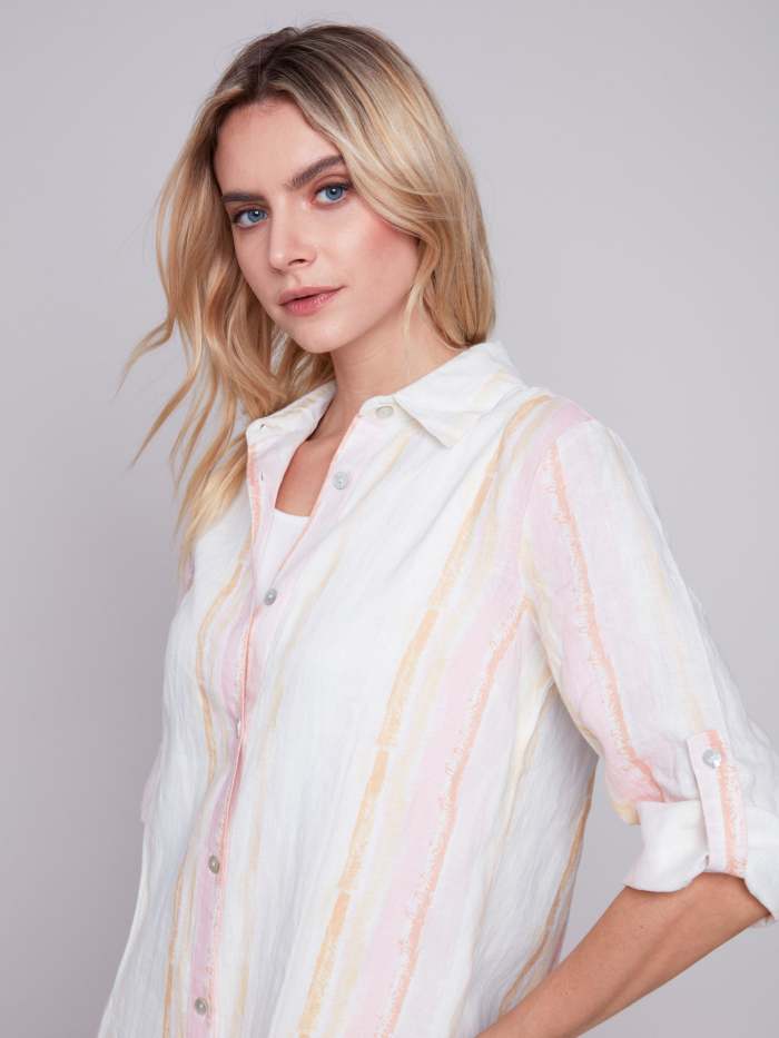 Striped Long Linen Tunic Dress - Tulip