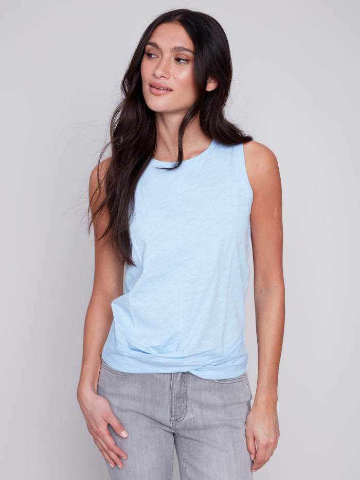 Organic Cotton Tank Top with Knot Detail - Sky