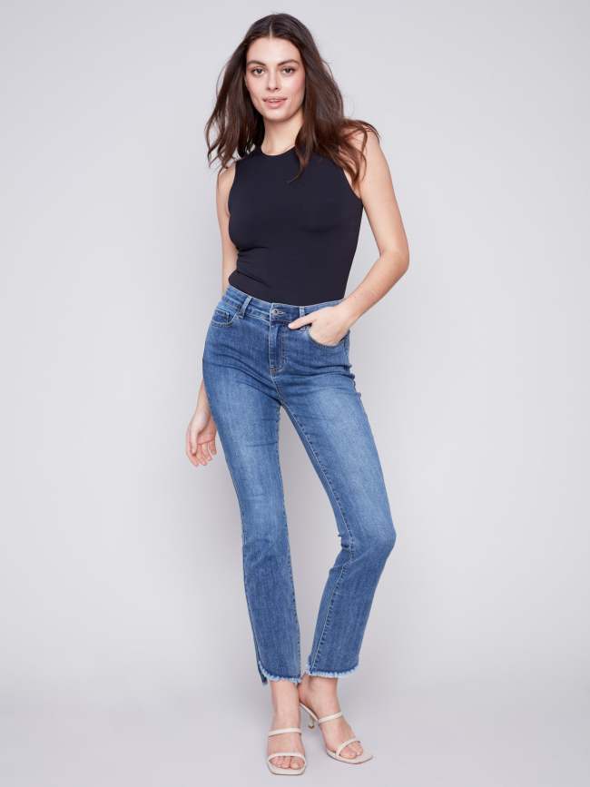 Bootcut Jeans with Asymmetrical Hem - Medium Blue