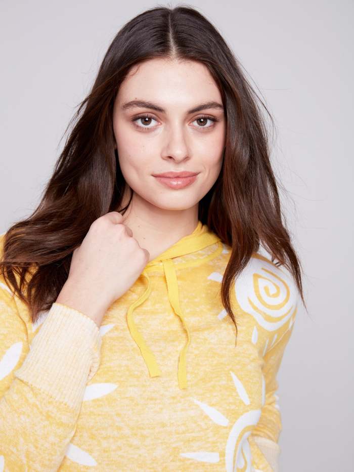 Reverse Printed Hoodie Sweater - Corn
