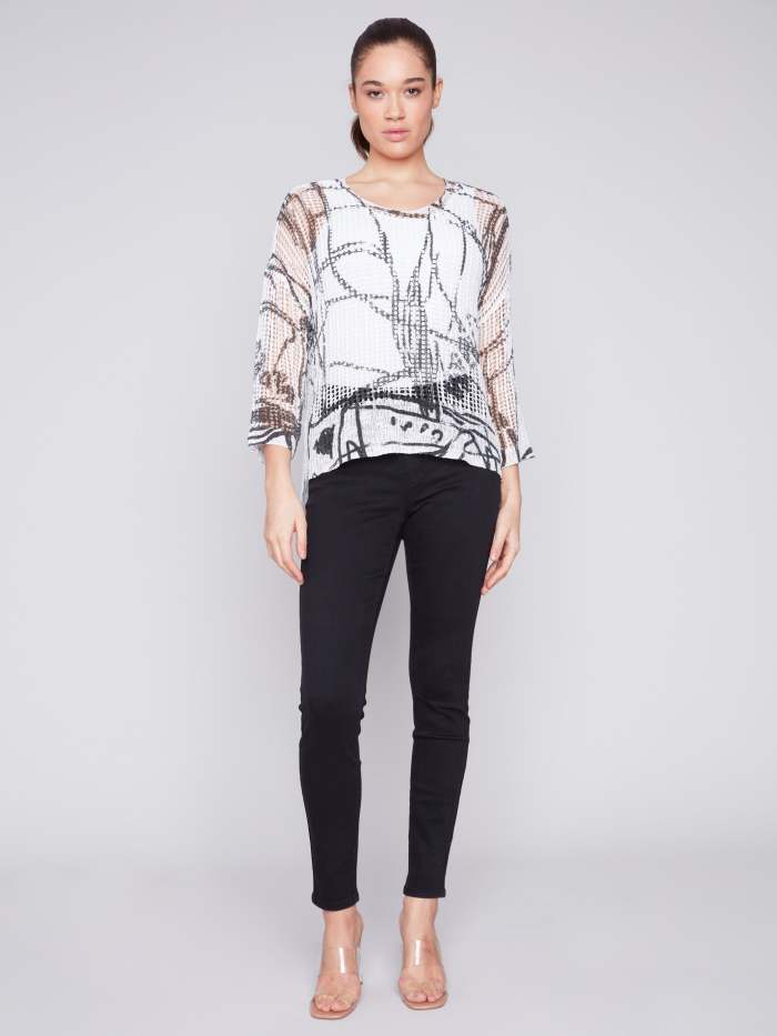 Printed Fishnet Crochet Sweater - Pepper