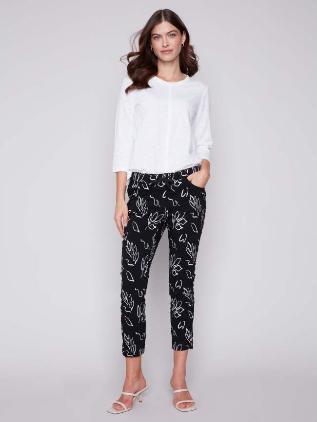 Printed Crinkle Jogger Pants - Leaves