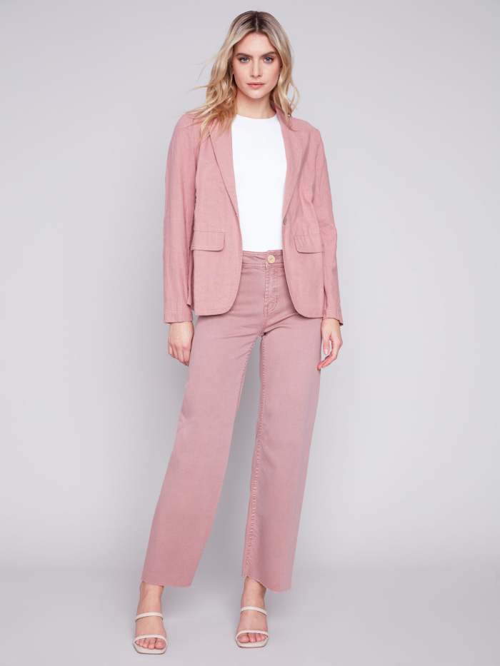 Wide Leg Twill Jeans with Raw Hem - Woodrose
