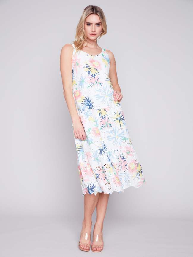 Printed Sleeveless Cotton Eyelet Dress - Poem