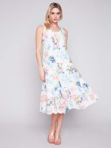 Printed Sleeveless Cotton Eyelet Dress - Poem