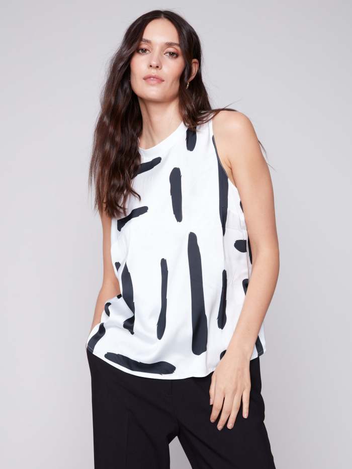Printed Sleeveless Satin Top - Paint Brush
