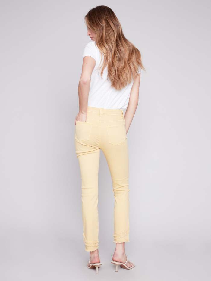 Frayed Hem Twill Pants - Lemon