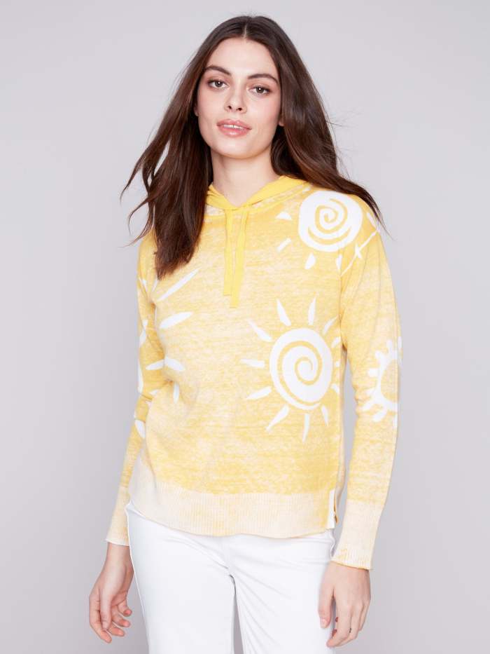 Reverse Printed Hoodie Sweater - Corn