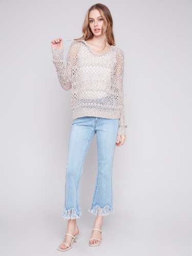 Tape Yarn Sweater with Drawstrings - Multicolor