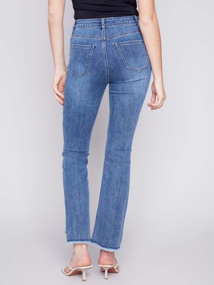 Bootcut Jeans with Asymmetrical Hem - Medium Blue
