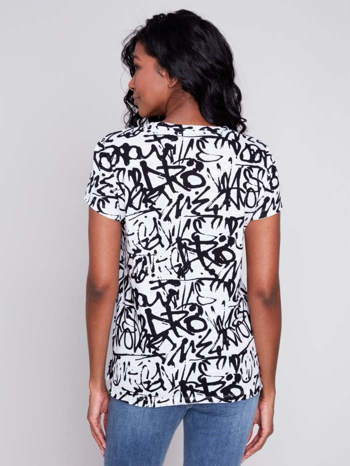 Printed Cotton Knit T-Shirt - Black & White