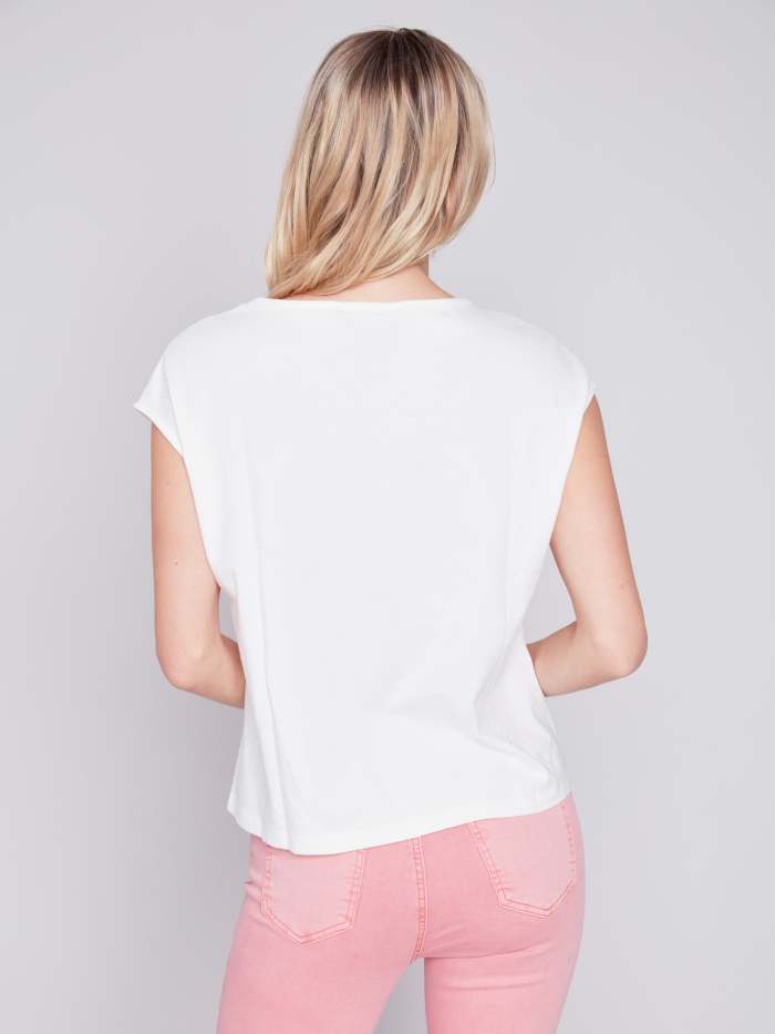 Printed Front Knot Top - Flowers