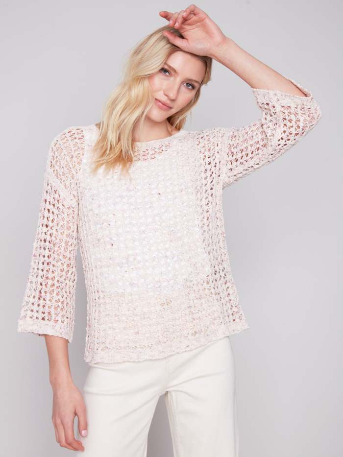 Cotton Blend Tape Yarn Sweater - Tulip