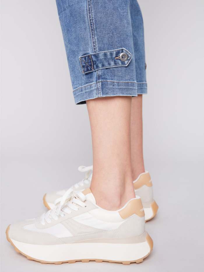 Cropped Pull-On Jeans with Hem Tab - Medium Blue