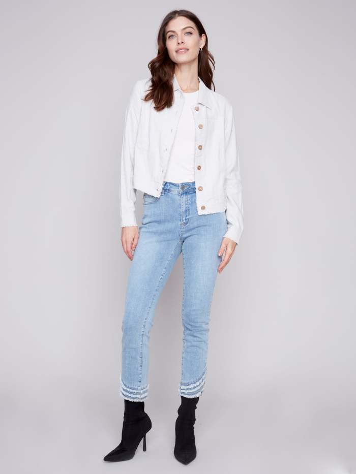 Frayed Hem Denim Pants - Light Blue