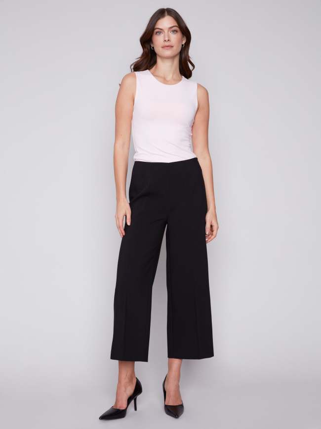 Cropped Wide Leg Pants - Black