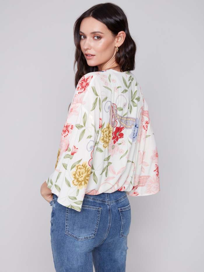 Printed Overlap Blouse - Paisley