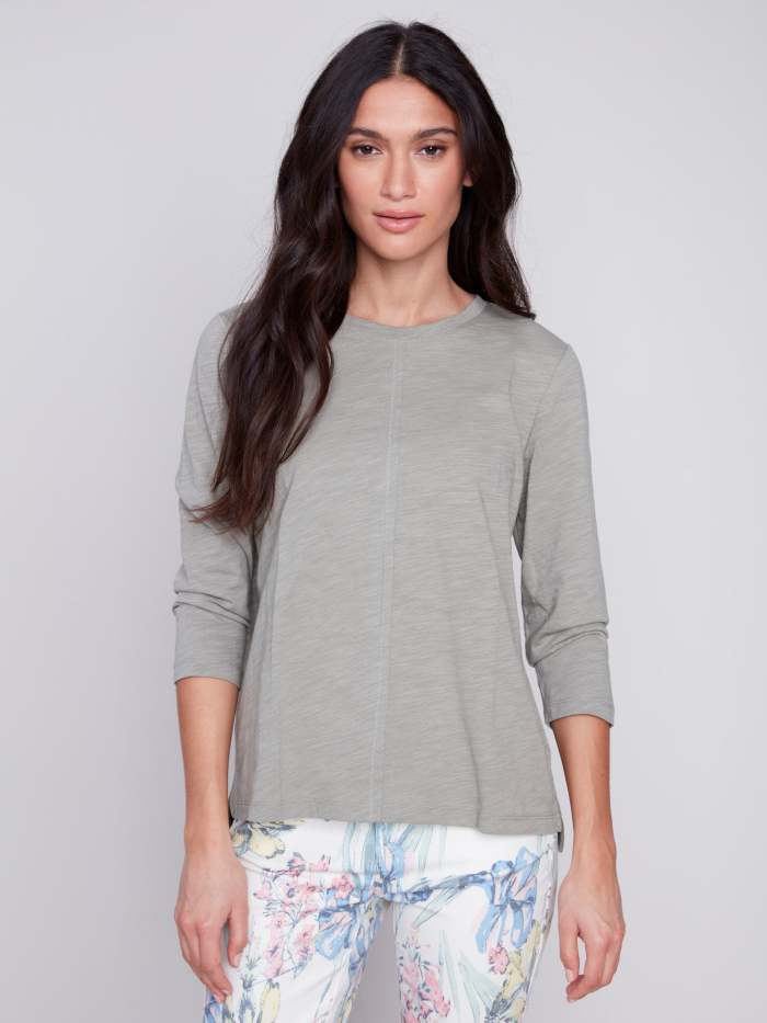 Organic Cotton Slub Knit Top - Celadon