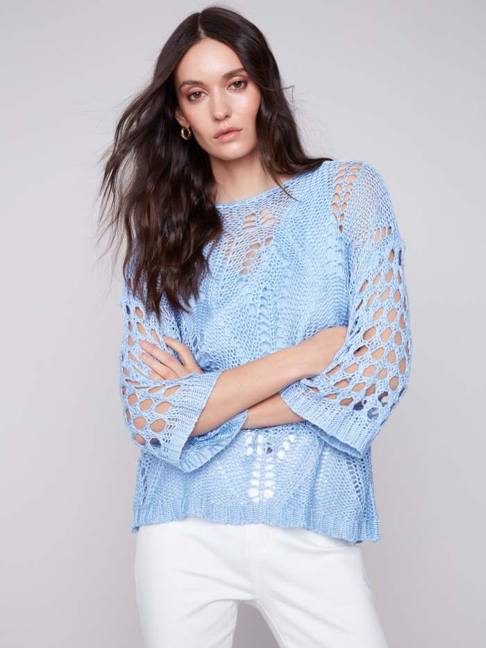 Fancy Stitch Crochet Sweater - Sky
