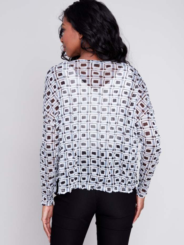Printed Crinkle Mesh Top - Checker