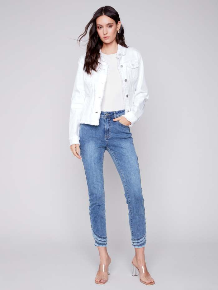 Frayed Hem Denim Pants - Medium Blue