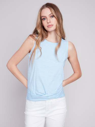 Organic Cotton Tank Top with Knot Detail - Sky